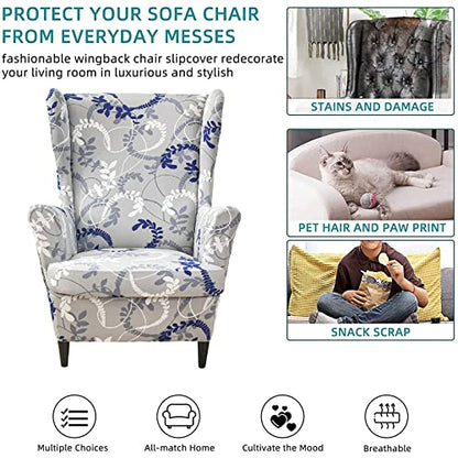 KRFOONN Wingback Chair Covers Slipcovers 2 Piece Stretch Wing Chair Covers Spandex Slipcovers Wingback Sofa Covers Armchair Covers Non-Slip Furniture Protector for Living Room Wingback Chairs, A17 - color: A17
