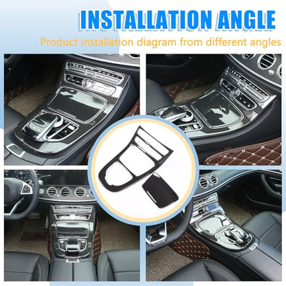 Center Console Gear Box Panel Cover ABS Carbon Fiber Style Compatible with Mercedes Benz E-Class W213 2016-2018