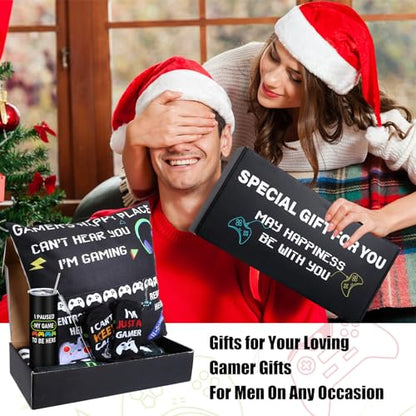 Ziliny 6 Pcs Gamer Gifts Sets for Boys Gaming Throw Blanket Tumblers Funny Pillow Covers Socks Keychain and Gifts Box for Boys Men Teen Gamer Lover