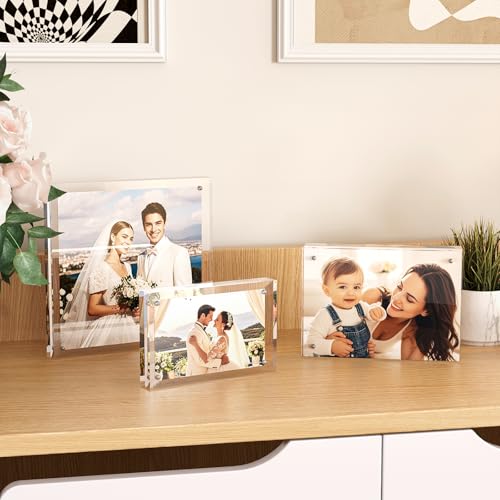 Egofine 3.5x5 Acrylic Frame 6 Pack, 20mm Thicker Frameless Clear Picture Frame, Double Sided Magnetic Picture Frame, Free Standing Desktop Display - color: 6, size: 3.5x5
