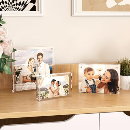 Egofine 3.5x5 Acrylic Frame 6 Pack, 20mm Thicker Frameless Clear Picture Frame, Double Sided Magnetic Picture Frame, Free Standing Desktop Display - color: 6, size: 3.5x5