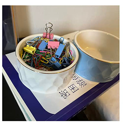 Ceramic Paper Clip Holder Ceramic Paper Clip Dispenser Organizer for Office Desk Binder Clip Holder (White) - color: White