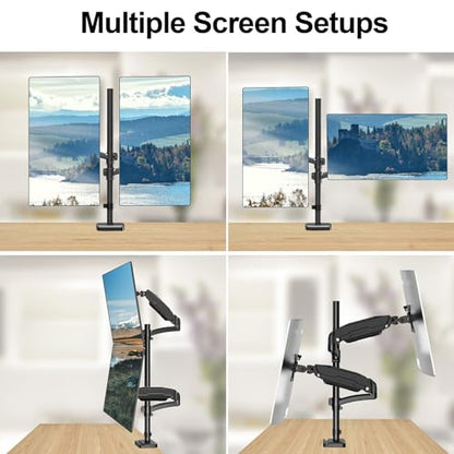 MOUNT PRO Vertical Dual Monitor Mount, Stacked Monitor Stand for 2 Computer Screens up to 32 inches, Full Motion Adjustable Tall Display Desk Mount, Each Arm Holds up to 17.6lbs, VESA Mount - size: Max 32“ Gas Spring