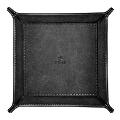 SITHON Valet Tray Desktop Storage Organizer – Premium PU Leather Catchall Bedside Vanity Tray Nightstand Caddy Holder for Keys, Phone, Wallet, Coin, Jewelry, Valentine's Day Gift, Black - color: Black