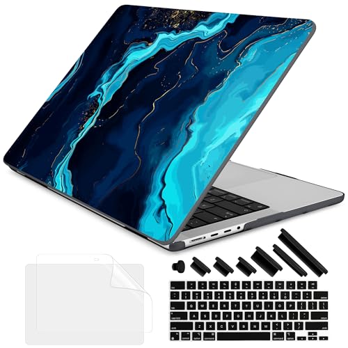 DONGKE Case for MacBook Pro 14 Inch (2026-2021 Release, M5 M4 M3 M2 M1 Pro/Max Chip), Plastic Slim Hard Shell Protective Cover with Keyboard Cover & Screen Protector, Blue Marble - color: Blue Marble