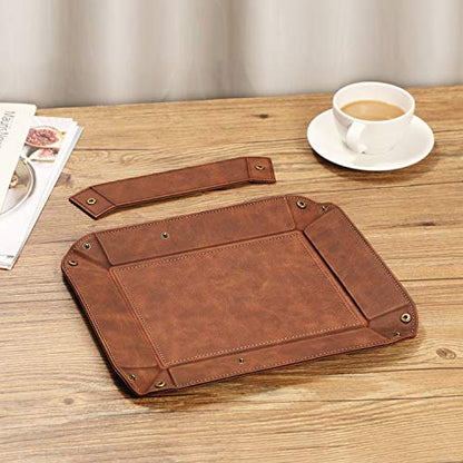 SITHON Valet Tray Desktop Storage Organizer, Removable 2 Compartments Catchall Tray Bedside Vanity Nightstand Caddy Holder Desk Storage Plate, Graduation, Brown - color: Brown