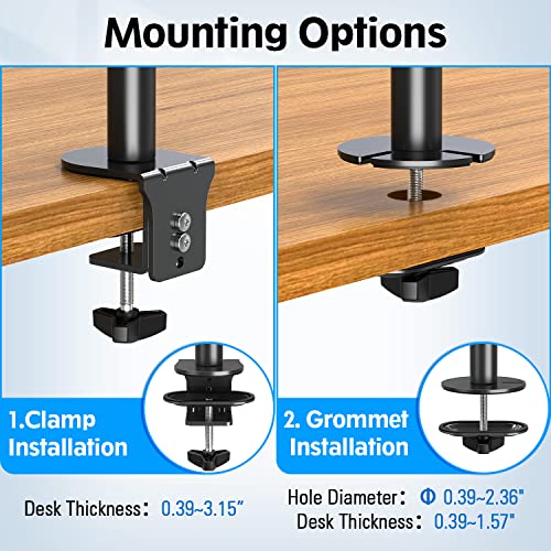 MOUNTUP Dual Monitor Stand, Vertical Monitor Mount for 2 Max 32 inch Stack Screen Monitors, Height Adjustable, Swivel, Tilt Monitor Desk Mount with C Clamp Grommet Base, Home Office - size: Dual