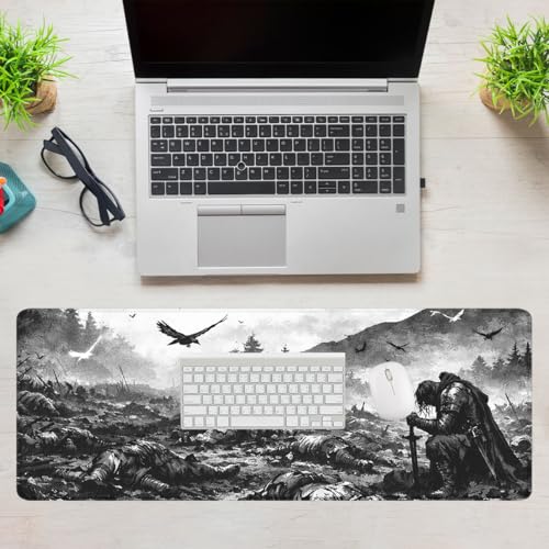 Knight Mouse Pad Dark Battlefield Fantasy Large Gaming Mouse Mat with Stitched Edges,Non-Slip Waterproof Rubber Base Office Computer Keyboard Laptop 31.5"x11.8" - color: Knight, size: 31.5L x 11.8W inches