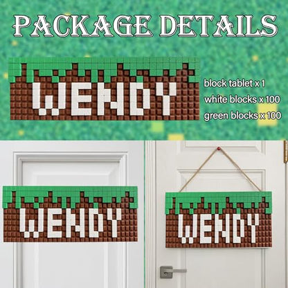 Gaming Room Decor, Name Sign, DIY My Wall Art Sign, Bedroom World Decorations Door Signs Craft, 10x3 Inches for Kids Boys Fans Birthday Stuff Gifts, 200 Pcs Blocks