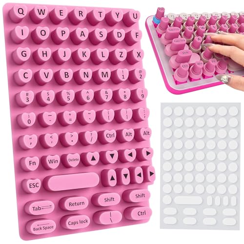 70PCS Universal Long Nails Keyboard Stickers, Self-Adhesive Raised Keyboard Bubbles, Keyboards Cap for Long Acrylic Nail, Silicone Heart Shaped Keyboards Cover for Women Girl Present - Hot Pink - color: 70PCS - Rose Red