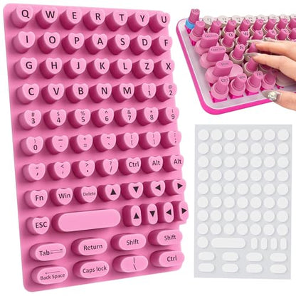 70PCS Universal Long Nails Keyboard Stickers, Self-Adhesive Raised Keyboard Bubbles, Keyboards Cap for Long Acrylic Nail, Silicone Heart Shaped Keyboards Cover for Women Girl Present - Hot Pink - color: 70PCS - Rose Red
