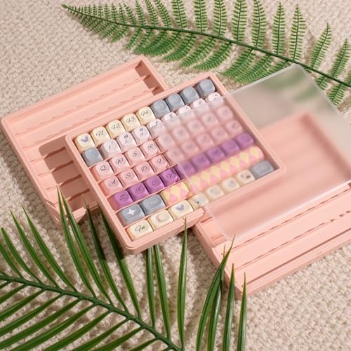 Sumgsn Keycaps Storage Box, Keycaps Container,130 Keys Transparent Display Case Holds 7u Spacebar/Big Enter Key for XDA/Cherry/MOA/MAO Profile Mechanical Keyboard (Pink) - color: pink