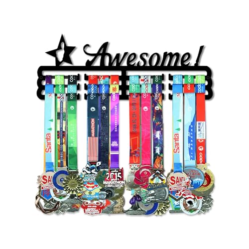 Resama Medal Hanger Holder Display Wall Rack Frame Shelf-Medal Hanger Awards Ribbon Soccer,Gymnastics,Holder Display Rack for 60 Medals - color: Awesome