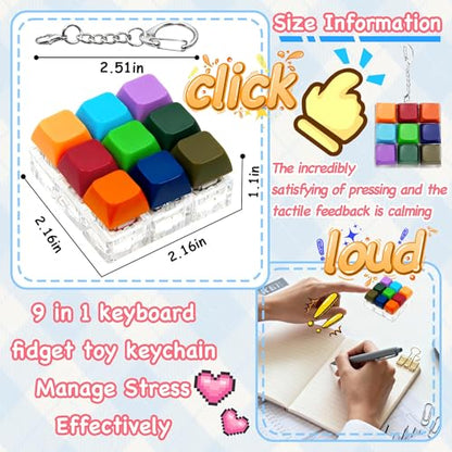 Keyboard Fidget Toy, Keyboard Keychain Fidget Toys, 9-in-1 Clicker Fidget Toy, Stress Relief Desk Decompression Button, Anxiety Relief Valentine's Day Gifts (9 Color-Bright) - color: 9 Color-bright