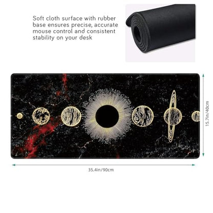 Galaxy Planet Large Mouse Pad,Gaming Keyboard Desk Pad,Extended Mouse Mat Non-Slip Rubber Base with Stitched Edges for Office Game Home XXL 35.4"x15.7" - color: Galaxy Planet, size: 35.4L x 15.7W inches