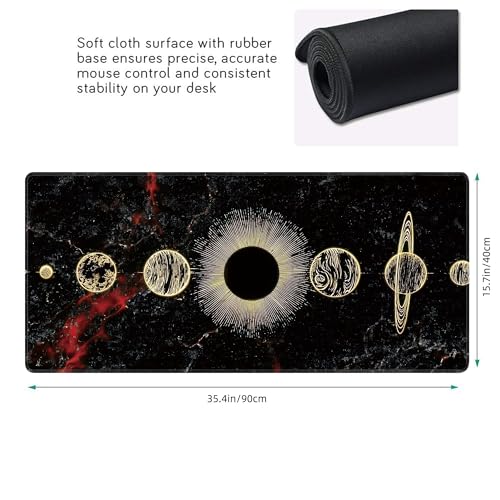 Galaxy Planet Large Mouse Pad,Gaming Keyboard Desk Pad,Extended Mouse Mat Non-Slip Rubber Base with Stitched Edges for Office Game Home XXL 35.4"x15.7" - color: Galaxy Planet, size: 35.4L x 15.7W inches