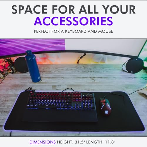 Tilted Nation RGB Mouse Pad for Gaming - Large LED Mousepad - LED Desk mat with 8 Adjustable Light Modes - Non Slip Rubber Base, Easy to Clean Water Proof Surface Mat for Keyboard and Mouse - color: Black