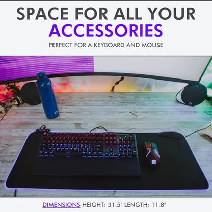 Tilted Nation RGB Mouse Pad for Gaming - Large LED Mousepad - LED Desk mat with 8 Adjustable Light Modes - Non Slip Rubber Base, Easy to Clean Water Proof Surface Mat for Keyboard and Mouse - color: Black