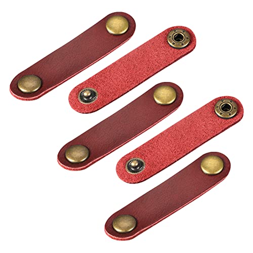 MECCANIXITY Pack of 5 Leather Cable Straps Cord Organizer 63x16mm Portable Cable Leather Clips Burgundy Earphone Cord Management for Cable, Wire - color: Burgundy