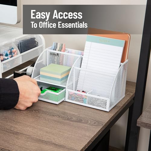 Mind Reader 7-Compartment Desktop Organizer, Metal Mesh, White | Desk Organizer for Pens, Sticky Notes, Mail, Office Supplies - color: White