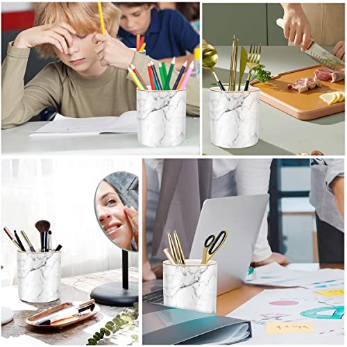 Pen Holder for Desk Cute, Modern Marble Desk Organizer, Durable Ceramic Pencil Cup, Makeup Brush Holder Cup, Multifunctional Office Stationery Holder for Women, Men, White Marble - color: White Marble 03