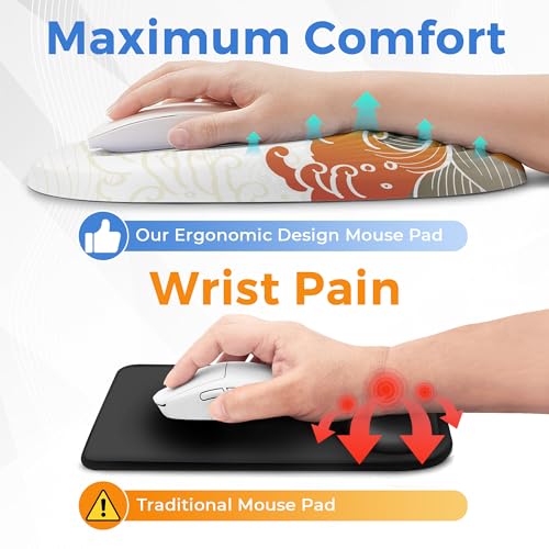 Ergonomic Mouse Pad with Wrist Support, Memory Foam Wrist Rest for Pain Relief & Carpal Tunnel, Non-Slip Base for Office, Computer, PC, Laptop (12x8x1.2inch, Japanese Wave) - color: 04 Japanese Wave