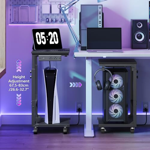 MAHANCRIS Computer Tower Stand with Power Outlet, Mobile PC Stand for Floor, Height Adjustable PC Holder Cart Under Desk, 26.6"-32.7" H, for Home Office, Gaming Room, Black PCHS215E01 - size: 19.7"L x 11.0"W x 26.6"H