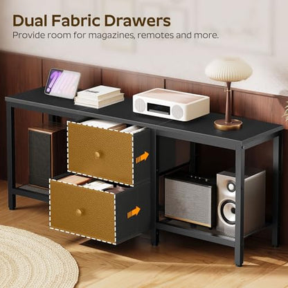 YATINEY TV Stand for TVs up to 55", Entertainment Center with 2 Fabric Drawer, Media Console with Shelves, Television Stands for Living Room, Bedroom, Black DS02BB - color: Black