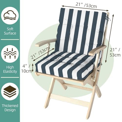 Outdoor Chair Cushions Set of 2, 42x21x4 Inch Patio Cushion for Dining/Rocking Chairs, High Back Soft Seat Pad with Ties, Fade-Resistant & Waterproof, Dark Blue White Stripes - color: Dark Blue White Stripes