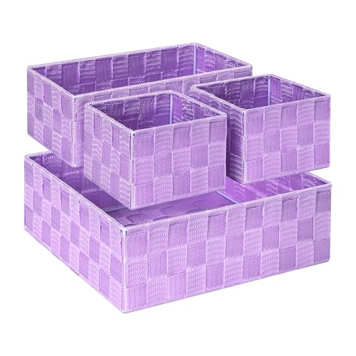 Posprica Woven Storage Baskets for Organizing, Small Black Baskets Cube Bin Container Tote Organizer Divider for Drawer, Closet, Shelf, Dresser, Set of 4(Purple) - color: Purple-4
