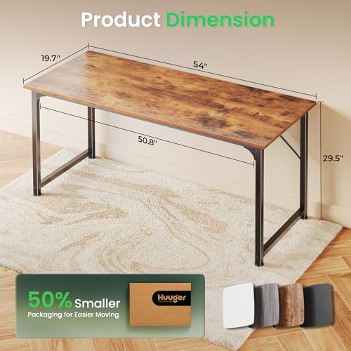 Huuger Computer Desk, 55 Inch Home Office Desk, Gaming Writing Work from Home Study Desk, Large Legroom, Sturdy Metal Frame, Modern Simple, Rustic Brown - color: Rustic Brown, size: 54inch