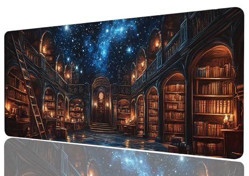 Dark Academia Library Desk Mat Gaming Desk Pad Large Mouse Keyboard Pad Magical Shelve Ancient Books Desktop Mats Computer Keyboard Pad Mouse Mat Laptop Mat Office Home Decor 31.5" x 11.8" - color: Dark Academia Library, size: 31.5L x 11.8W inches