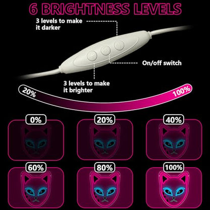 Anime Neon Sign, Japanese Led Neon Light Signs for Wall Decor Fox Face Light up Sign for Bedroom Game Room Party Decoration Birthday Gift for Girl Christmas Dimmable USB Powered(13.8"*11.4") - style: MASK PINK