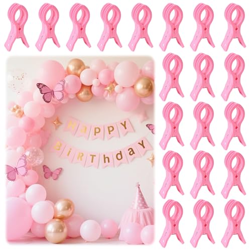 PUGPIU 20 Pack Balloon Arch Clips for Backdrop, 3.5 Inch Pink Spring Clamps | Plastic Balloon Clips for Arch, Great for Backdrop Stand, Birthday Wedding Decoration, Hang-drying, Beach Towels, Photos - color: Pink2