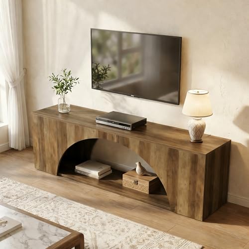 Tribesigns 63" TV Stand for 55/60/65/75 Inches TV, 2-Tier Farmhouse Television Stands with Arched Open Storage, Entertainment Center Media Console for Living Room & Bedroom, Brown