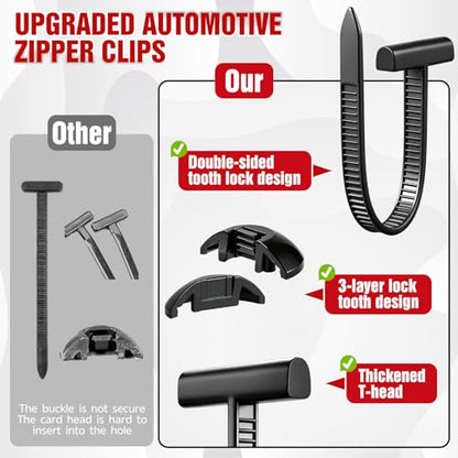 90PCS Nylon Universal Cable Tie Buckle, Automotive Zipper Clips, Upgraded Plastic Rivet T Zip Ties, Car Daily Maintenance Plastic Fastener Kit