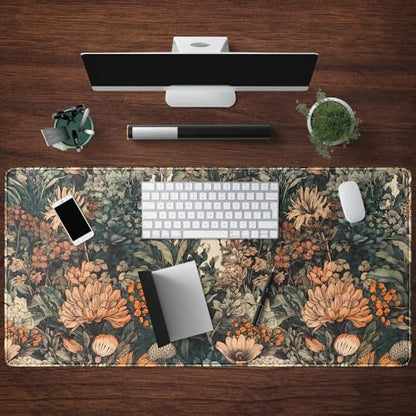 Boho Aesthetic Desk Mat Wildflowers Large Mouse Pad Gaming Pad, XXL Keyboard Mat Full Desktop Women Office Desk Accessories with Stitched Edges Anti-Slip Funny Deskpad, 31.5 X 15.8 in - color: Aesthetic Dark Plants
