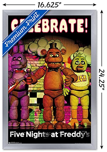 Trends International Five Nights at Freddy's - Celebrate Wall Poster, 14.725" x 22.375", Silver Framed Version - color: Silver Framed Version, size: 22.4"L x 14.7"W