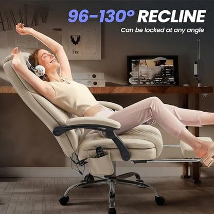 MALOL Massage Office Chair Set of 2 with 3-Level Heat and Footrest – 20-Min Easy Assembly, 300 lbs Big and Tall Desk Chair, PU Leather Ergonomic Executive Computer Chair with Side Pocket, Beige - color: Beige, size: Set of 2, style: Modern