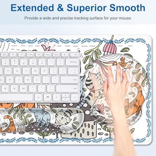 Cute Desk Mat, 4in1 Large Mouse Pad with Wrist Rest, Desk Matt for Desktop, Desk Pad Mat, Anti-Slip XXL Computer Ergonomic Mousepad with Wrist Support for Keyboard and Mouse I Funny Cat Animals - color: Funny Cat Animals