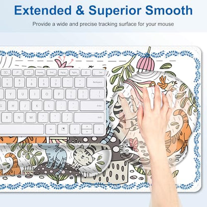 Cute Desk Mat, 4in1 Large Mouse Pad with Wrist Rest, Desk Matt for Desktop, Desk Pad Mat, Anti-Slip XXL Computer Ergonomic Mousepad with Wrist Support for Keyboard and Mouse I Funny Cat Animals - color: Funny Cat Animals