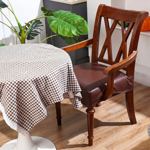 Havawish PU Leather Dining Chair Cover Waterproof Seat Cover for Dining Room Chair with Armrest Stretchable Washable Waterproof Seat Slipcover Protector (Coffee) - color: Coffee