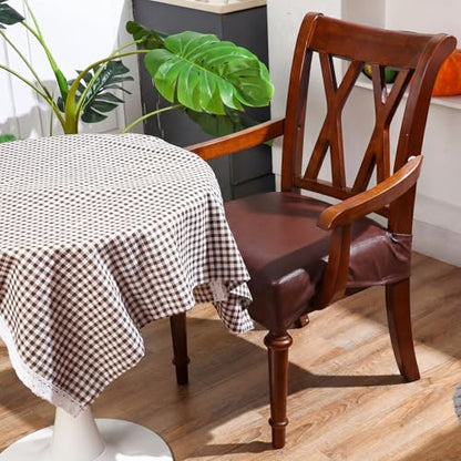Havawish PU Leather Dining Chair Cover Waterproof Seat Cover for Dining Room Chair with Armrest Stretchable Washable Waterproof Seat Slipcover Protector (Coffee) - color: Coffee