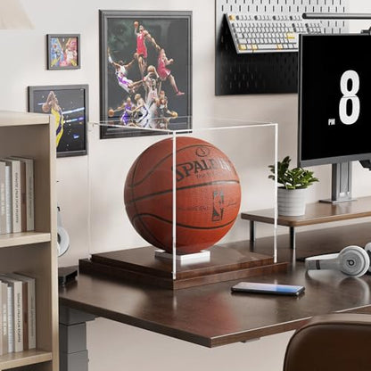 VGMiu Basketball Display Case with Wood Base, Clear Acrylic Basketball Case Display Box with Removable Built-in Ball Holder for Autographed Balls, Sports Collectibles, Memorabilia Displays - size: Basketball Case