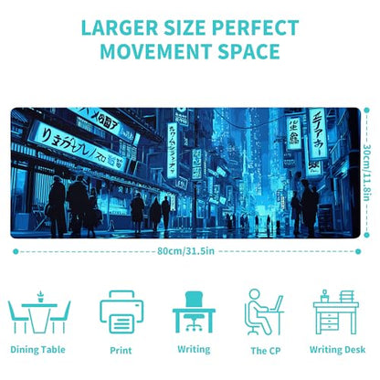 Japanese Gaming Mouse Pad Large Desk Mat Extended Keyboard Streets Mouse Pad Anime Mousepad with Non-Slip Base and Stitched Edge Mouse Mat Desk Pad 31.5 x 11.8 Mouse Pads for Desk Home Office Gaming - color: Japanese Streets