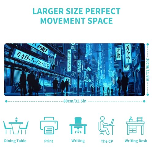 Japanese Gaming Mouse Pad Large Desk Mat Extended Keyboard Streets Mouse Pad Anime Mousepad with Non-Slip Base and Stitched Edge Mouse Mat Desk Pad 31.5 x 11.8 Mouse Pads for Desk Home Office Gaming - color: Japanese Streets