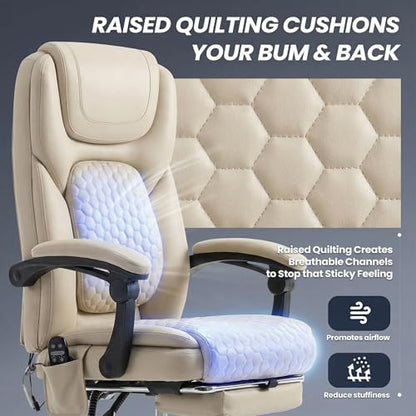 MALOL Massage Office Chair Set of 2 with 3-Level Heat and Footrest – 20-Min Easy Assembly, 300 lbs Big and Tall Desk Chair, PU Leather Ergonomic Executive Computer Chair with Side Pocket, Beige - color: Beige, size: Set of 2, style: Modern
