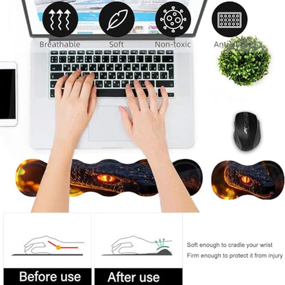 Bxgolkgd Desk Mat Set,Mouse Pad with Keyboard Wrist Rest & Mouse Wrist Rest,Wave-Shaped Design,Non-Slip Rubber Base,Ergonomic Desk Mat for Home,Office,Gaming,Flame and Python - color: Flame and Python