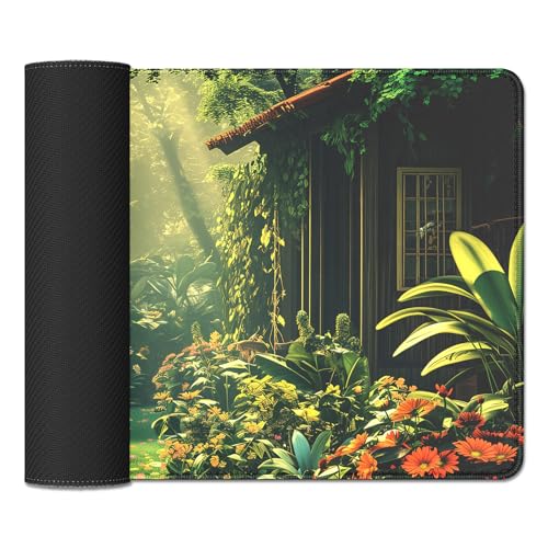 Garden Mouse Pad Desk Mat Large Gaming Mouse Pad Green (27.5X11.8 in) | Desk Cover Mat Desktop Mat,Big Mousepad with Stitched Edge Non-Slip Rubber Base for Work Study Game - color: green&garden