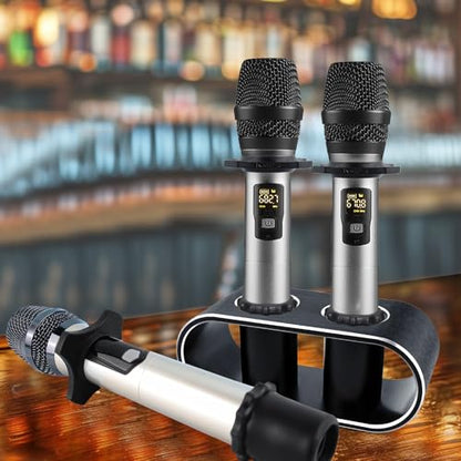 BILIONE Aluminum Alloy Desktop Microphones Storage Holder, Fashionable Tabletop Mics Organizer for Karaoke Wireless Microphones(Black)